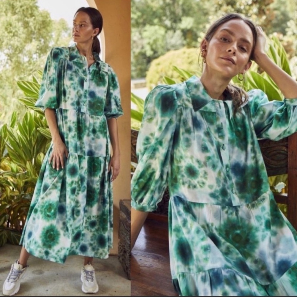 Hunter Bell Clayton Maxi Green Tie Dye Dress